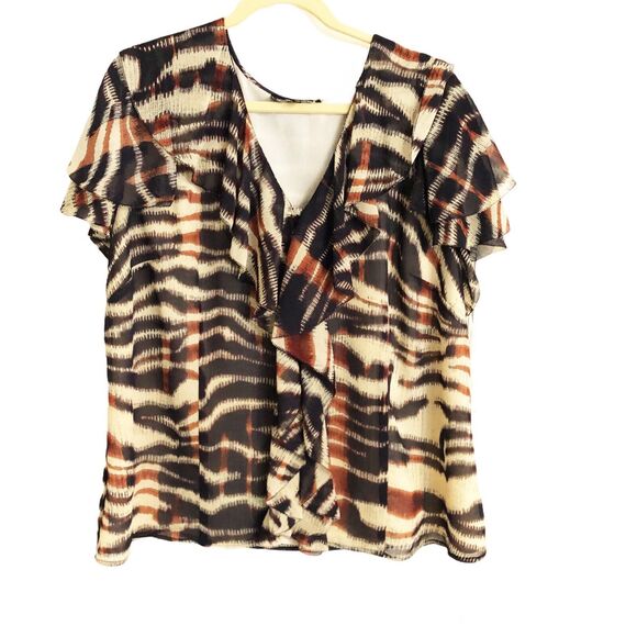 Jones New York Collection Sz 18W Blouse Animal Print Ruffles Cap Flutter Sleeves - Picture 1 of 6